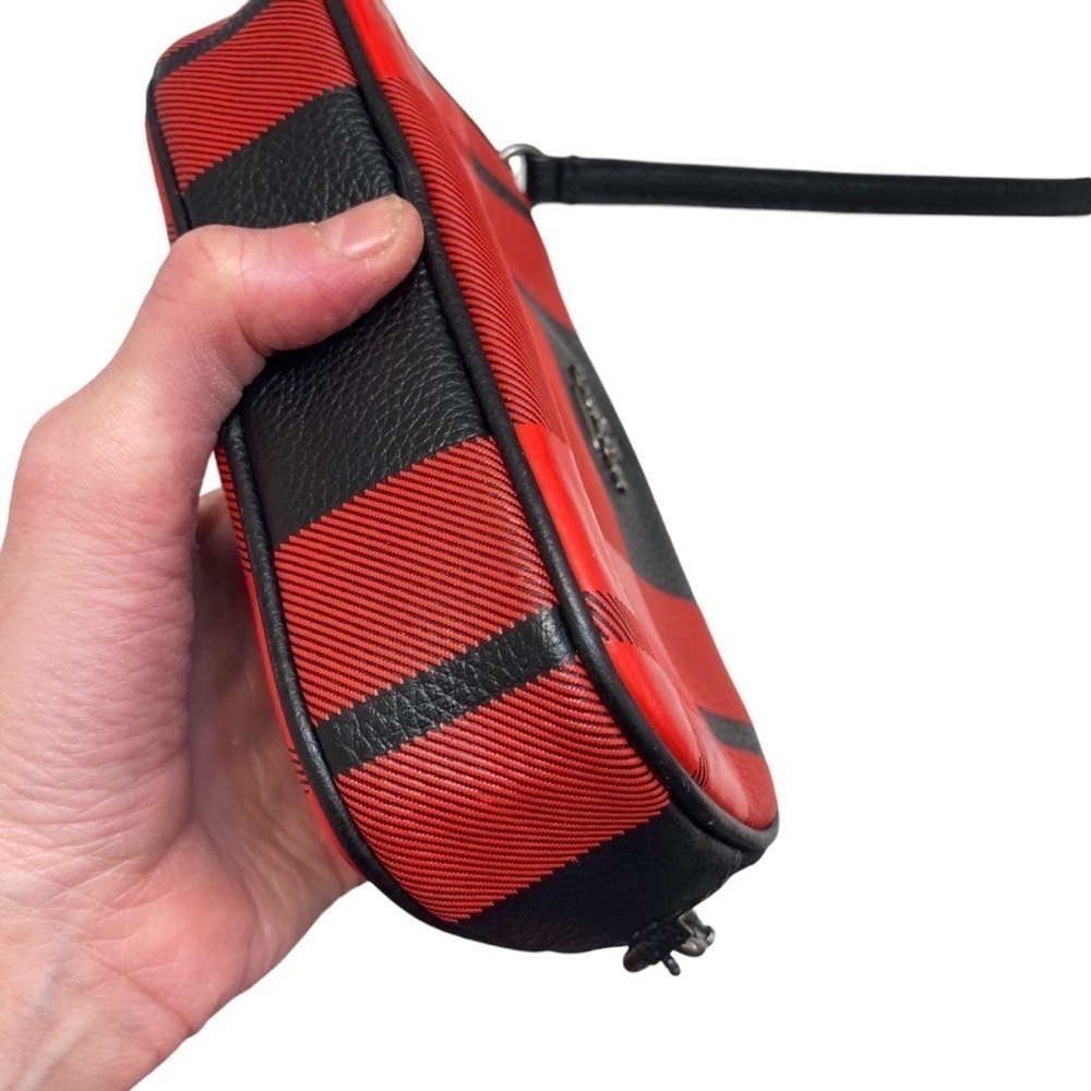 COACH Mount Plaid Red/Black Double Zip Leather Small Crossbody Pouch 53448 - Picture 4 of 9